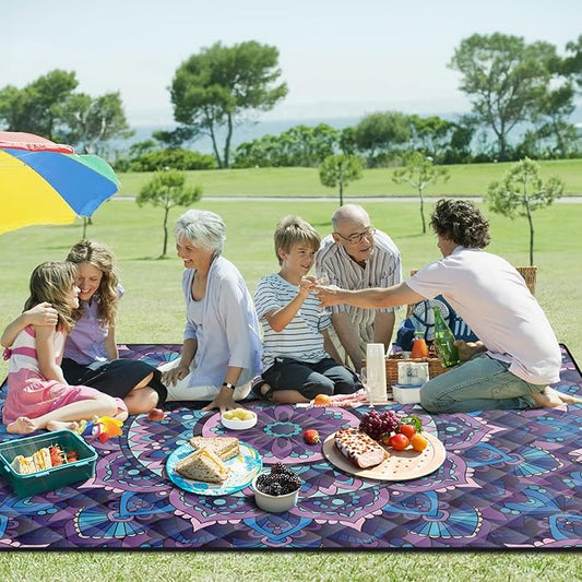 Picnic Blankets Oversized 80x80 Beach Blanket Waterproof Sandproof Foldable Large Outdoor Grass Mat Travel Camping Essentials RV Road Trip Accessories Vacation Gear Gifts for Couple Women Mom