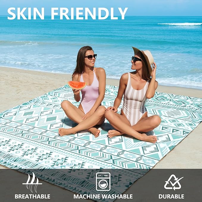 Beach Blanket Waterproof Sandproof Extra Large Beach Mat 79" X 83"/120"x108"for 1-8 Adults Quick Drying Durable Outdoor Picnic Mat for Beach Travel Camping Hiking
