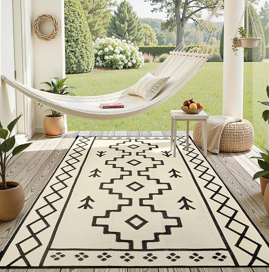 Uphome Outdoor Rug Mat Waterproof 5x8 ft, Reversible Outdoor Plastic Straw Rug, Tan Boho Patio Rug, Foldable RV Camping Rug, Indoor Outdoor Area Rug for Backyard Deck Pool Balcony Picnic, 5'x8'