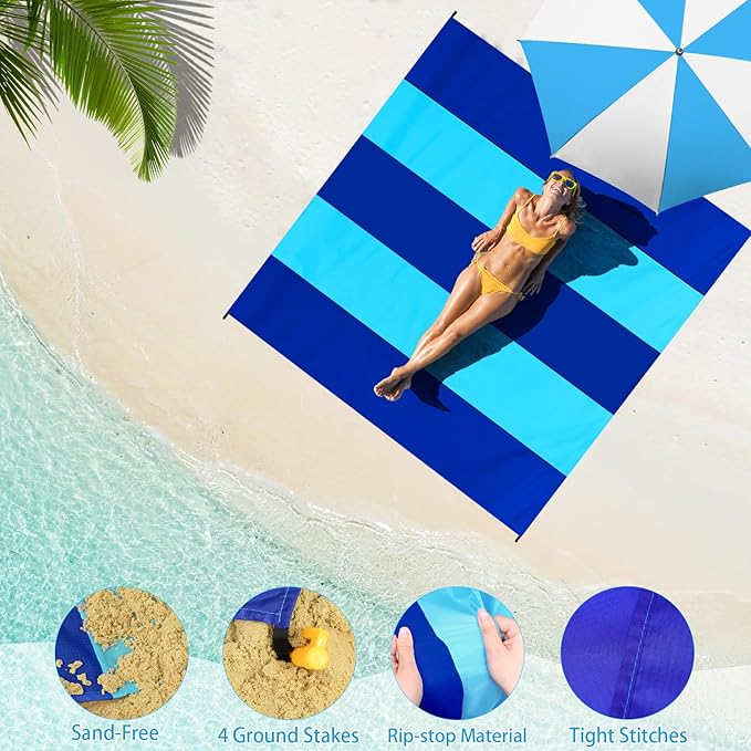 BYDOLL Beach Blanket 78''X81'' 4-7 Adults Oversized Lightweight Waterproof Sandproof Blanket for Beach Large Picnic Mat Travel Camping