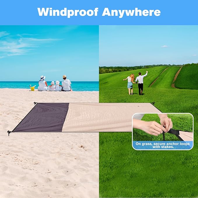 Beach Blanket Waterproof Sandproof Large Beach Mat 79" X 87", Quick Drying Durable Portable Lightweight Outdoor Nylon Picnic Blanket for Travel Camping Hiking, Champagne Gold