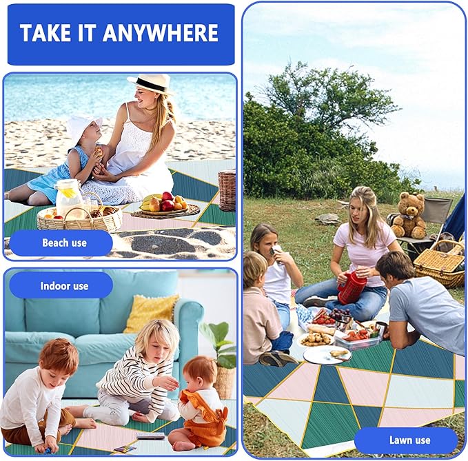 Picnic Blanket, Foldable Waterproof Sand Mat,80" x 80" Extra Large Picnic Blanket,Outdoor Mat Beach Blanket for Camping Hiking Travel Family Concerts