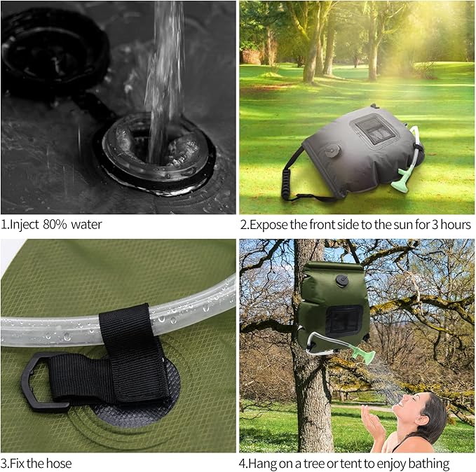 Solar Shower Bag, 1/2/4 Pack 5 Gallons/20L Camping Shower Bag, Portable Shower Bag with Removable Hose and On-Off Switchable Shower Head for Camping Beach Swimming Outdoor Traveling Hiking
