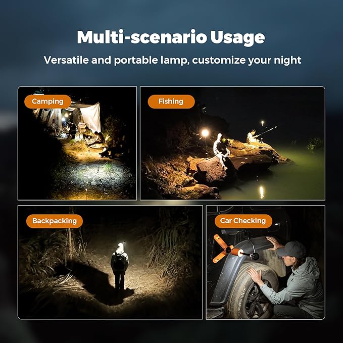 Camping Light Telescopic, Collapsible Magnetic Camping Lantern with 12000mAh Battery, Telescoping IPX6/IPX7 Waterproof Flashlights, Camping Lamp for Emergency, Camping