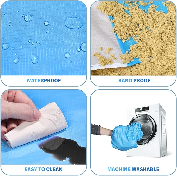 BYDOLL Beach Blanket Waterproof Sandproof 78''×81'' 1-7 Adults Oversized Lightweight Large Picnic Mat Waterproof Sandproof Blanket for Beach
