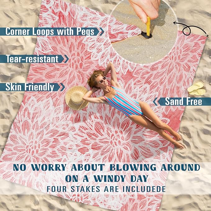 Beach Blanket Sandproof Waterproof 78''×81''1-5 Adults Oversized,Compact Lightweight Durable Beach Mat for Travel Camping Hiking Picnic Blanket