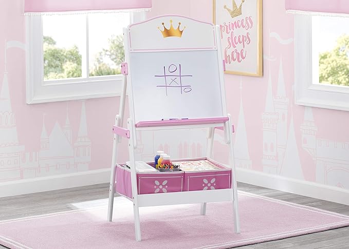 Delta Children Princess Crown Wooden Activity Easel with Storage - Ideal for Arts & Crafts, Drawing, Homeschooling and More - Greenguard Gold Certified, White/Pink