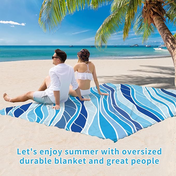 BYDOLL Beach Blanket Waterproof Sandproof 78''×81'' Suits1-4 Adults Compact Lightweight Oversized Sand-Free Blanket Large Picnic Mat for Beach Travel Camping Hiking