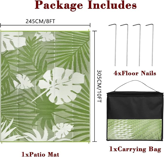 Homcomoda Outdoor Rugs 8’x10’ Waterproof Reversible Patio Rugs Outdoor Clearance Lightweight Outdoor Rugs Portable RV Camping Mats for Tents Deck Porch BBQ Beach Backyard