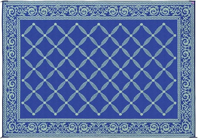 Stylish Camping 119123 9-feet by 12-feet Reversible Mat, Plastic Straw Rug, Large Floor Mat for Outdoors, RV, Patio, Backyard, Picnic, Beach, Camping (Blue/Light-Green)