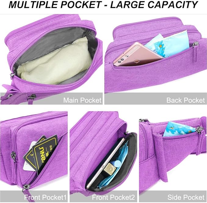 Fanny Pack Waterproof Waist Bag Pack Men Women Hip Bum Bag With Water Bottle Holder Adjustable Strap Suitable For Outdoors Workout Traveling Hiking Cycling Dog Walking Pouch Bag(Purple)