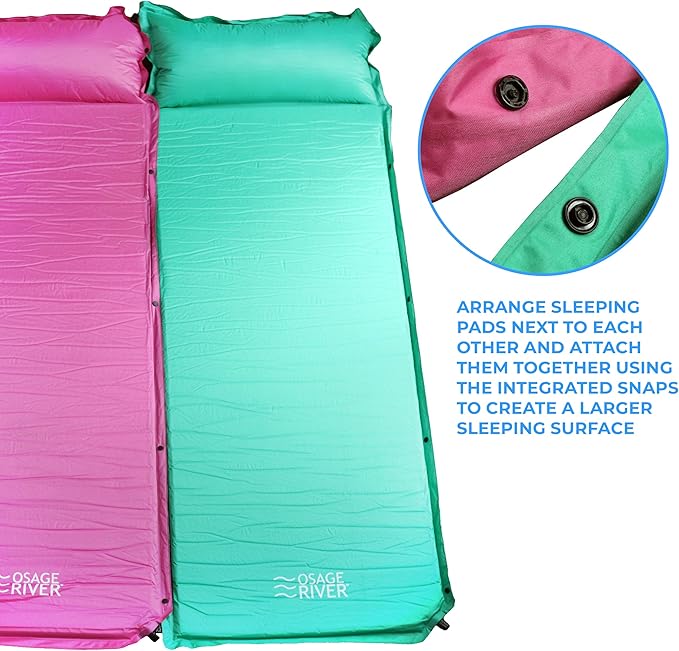 OSAGE RIVER Self Inflating Sleeping Pad with Built-in Pillow, Compact Memory Foam Sleep Mat, Camping Air Mattress for Tent, Travel, Backpacking, or Hiking