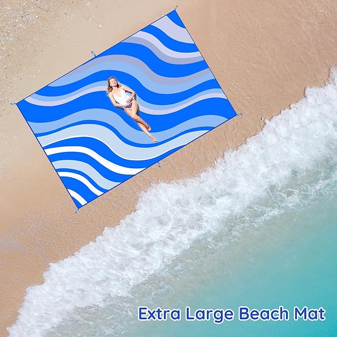 Beach Blanket Sandproof, Extra Large Beach Mat 80"*118" for 1-8 Persons, Waterproof Outdoor Picnic Blankets, Lightweight Beach Essentials for Camping, Traveling, Hiking (Dark Blue, 80"*118")