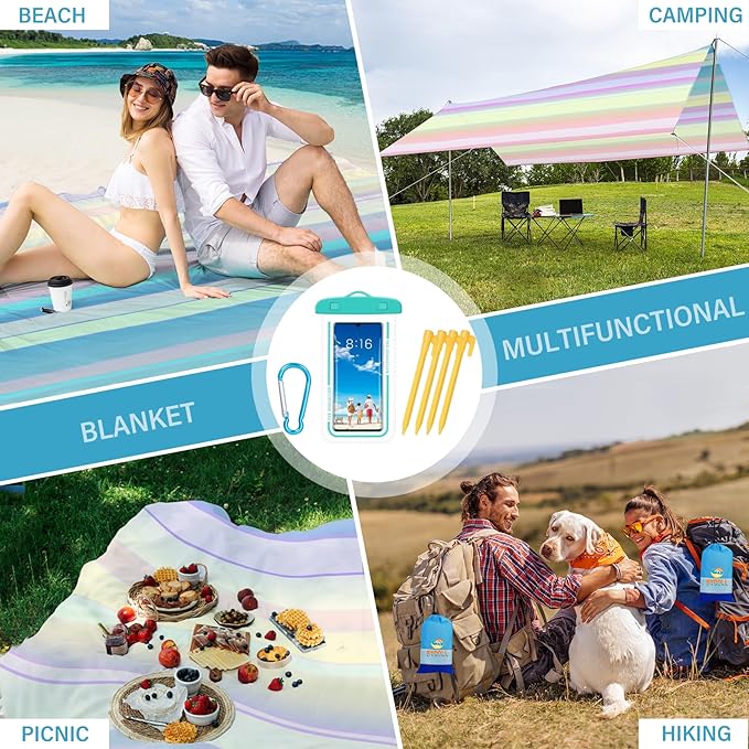 BYDOLL Beach Blanket Waterproof Sandproof 78''×110'' Suits1-7 Adults Compact Lightweight Oversized Sand-Free Blanket Large Picnic Mat for Beach Travel Camping Hiking