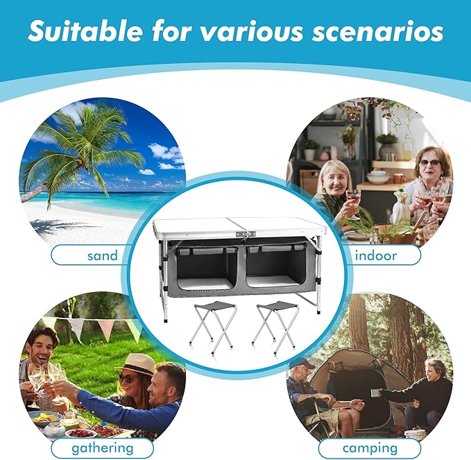 Camping Folding Aluminum Table with Adjustable Legs for Outdoor Travel Beach, Backyards, BBQ, Party and Picnic Foldable Table