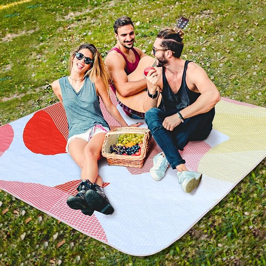 Whale Flotilla Extra Large Waterproof Picnic Blankets 60"x80", Foldable Lightweight Outdoor Blanket for Camping, Hiking, Traveling, Soft Portable Easy to Clean Picnic Mat for Beach Grass Park, Red