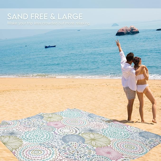BYDOLL Beach Blanket 78''X81'' 4-7 Adults Oversized Lightweight Waterproof Sandproof Blanket for Beach Large Picnic Mat Travel Camping