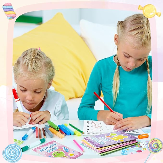 Candy Activity Books for Kids - 24Pcs Coloring Sweets Book Set Bulk Candy Search Mazes Word Scramble Games Mini Books for Birthday Candy Land Party Goodie Bags Stuffers School Classroom Favors