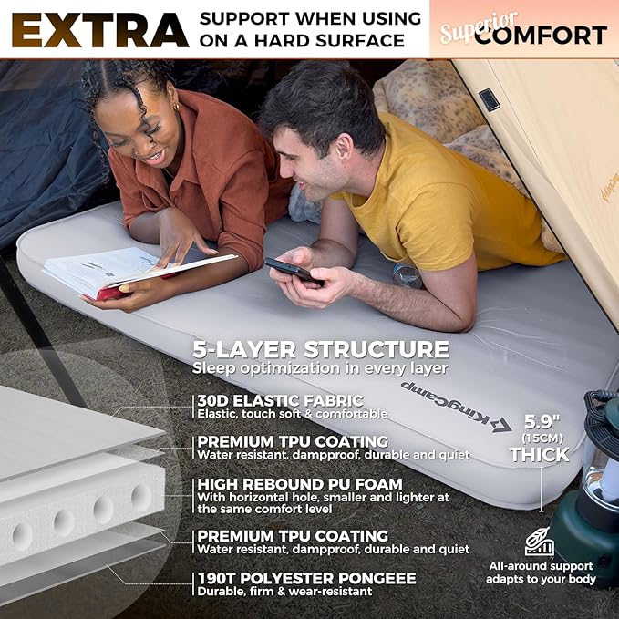 KingCamp Luxury 3D Insulated Double Self Inflating Camping Sleeping Pad, Portable Large Thick Self Inflatable Foam Air Mattress