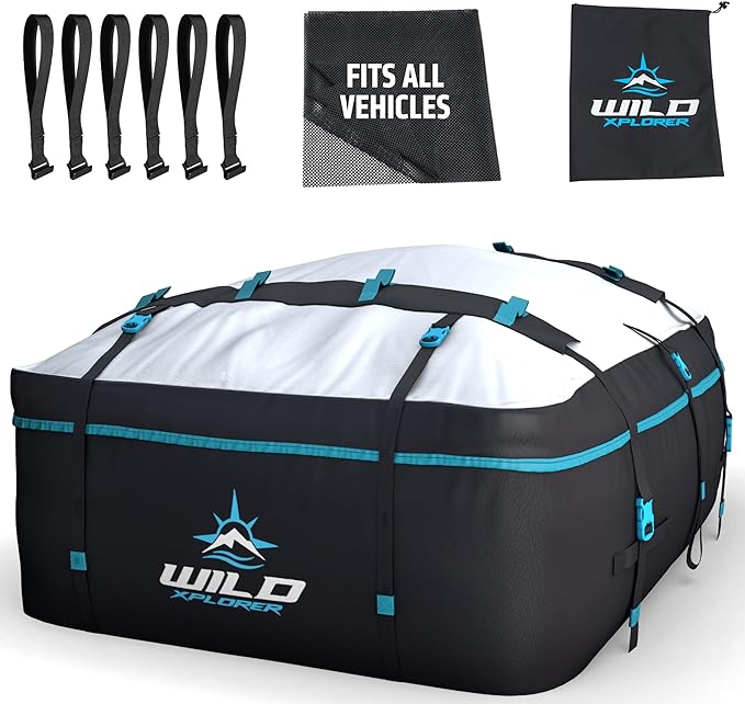 Rooftop Cargo Carrier - Waterproof Soft Shell Car Roof Cargo Carrier, Heavy Duty Car Top Luggage Cargo Bag with Patented Door Hook System and Non-Slip Mat for Car or SUV (19 Cubic Feet)