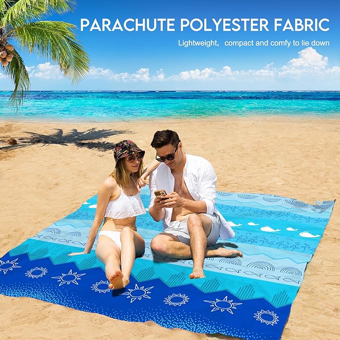 BYDOLL Beach Blanket Waterproof Sandproof 78''×81'' 1-7 Adults Oversized Lightweight Large Picnic Mat Waterproof Sandproof Blanket for Beach