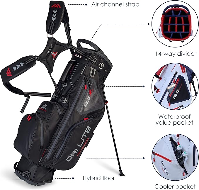 BIG MAX Dri Lite Hybrid Golf Bag | Water-repellent | Lightweight | Waterproof Value Pocket | 14-Way-Divider | Cooler Pocket | Leg Lock System | Umbrella Holder | Towel Holder | Stand Bag and Carry Bag
