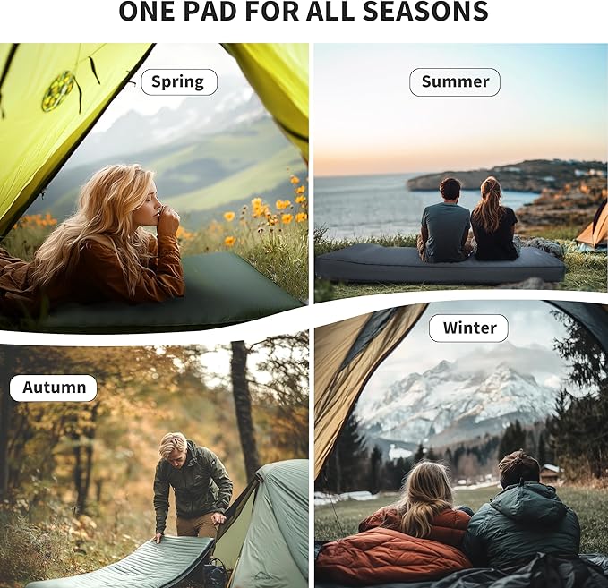 Origem Self Inflating Sleeping Pad, 4" Ultra-Thick Camping Mattress with Built-in Pump, Foam Campinging Mat for Tent, Traveling and Car, Easy to Inflate and Deflate (Green)