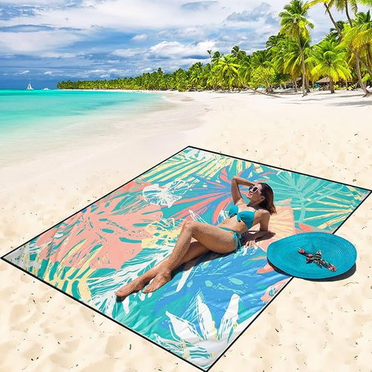 Beach Blanket Waterproof Sandproof Beach Mat 79" X 83" /10'x9'for 2-8 Adults Quick Drying Outdoor Picnic Mat Beach Accessories for Travel, Camping, Hiking