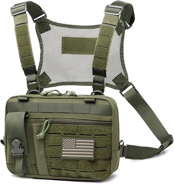 Tactical Molle Admin Pouch of Laser Cut Design,Medical EMT Organizer with Phone Pouch,EDC EMT Pack IFAK Tool Holder with US Patch (Large Green with Harness)