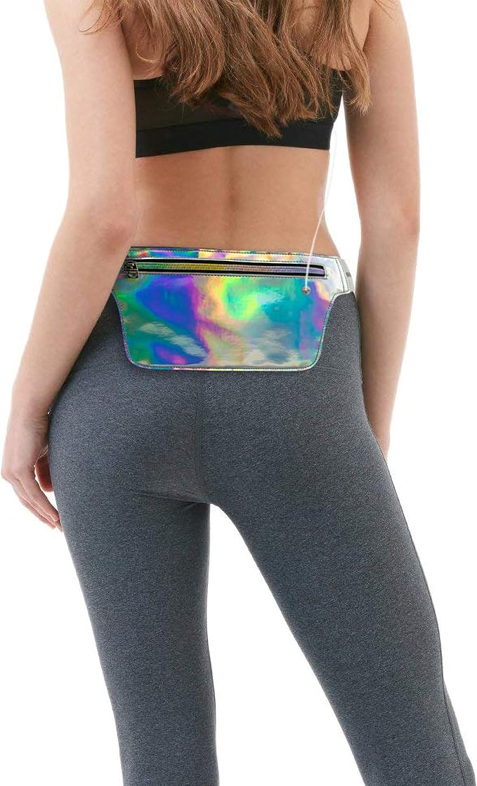 Fitter's Niche Holographic Fanny Pack with Glow-in-the-Dark Trim – Water-Resistant Waist Bag for Raves, Concerts & Outdoor Festivals | Adjustable Unisex Belt with Phone Pocket