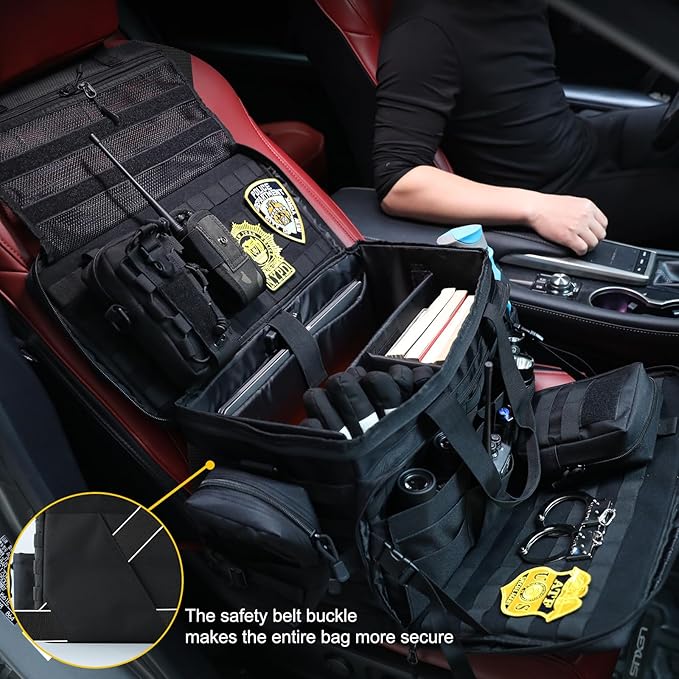 Car Front Seat Organizer | 45L size 17" laptop compatible | Combination Lock file bag | Military Tactical Briefcase | Military Duffle for patrol, Gym, Camping, Hunting, Range | DIY space