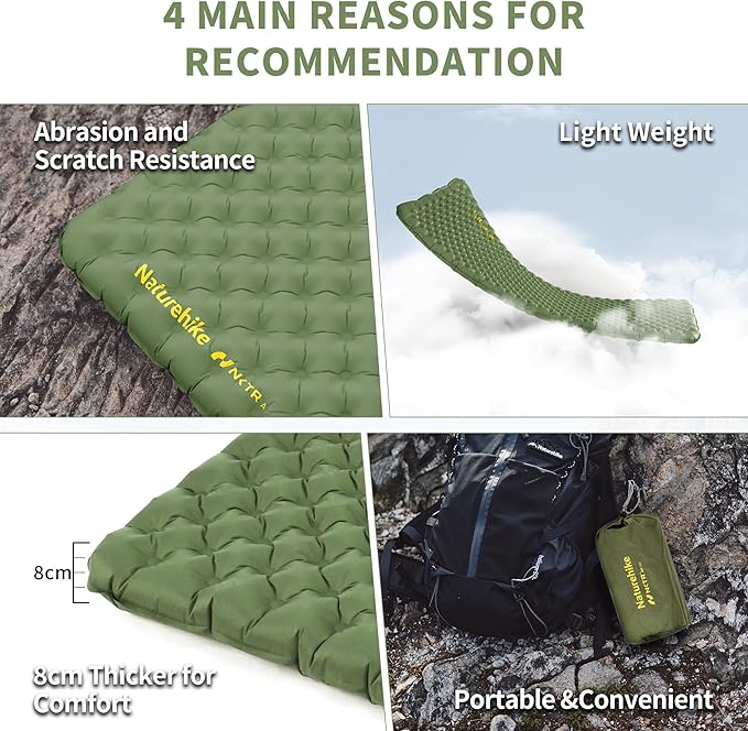 Naturehike 25oz Ultralight Sleeping Pad, Insulated Inflatable Sleeping Pad 4.6R, Lightweight Sleeping Mat for Camping, Hiking, Backpacking, with Air Pump Sack