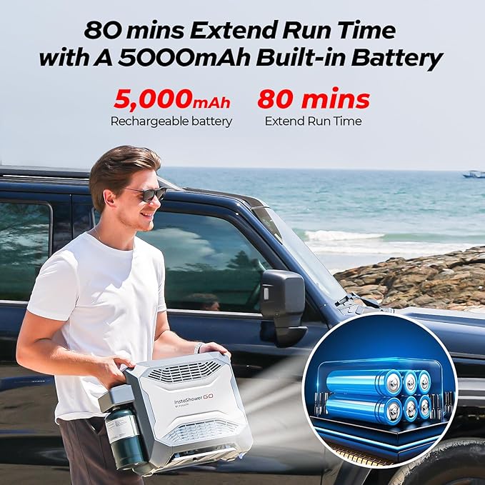 FOGATTI Camping Shower Tent with InstaShower GO Portable Water Heater and Carrying Bag