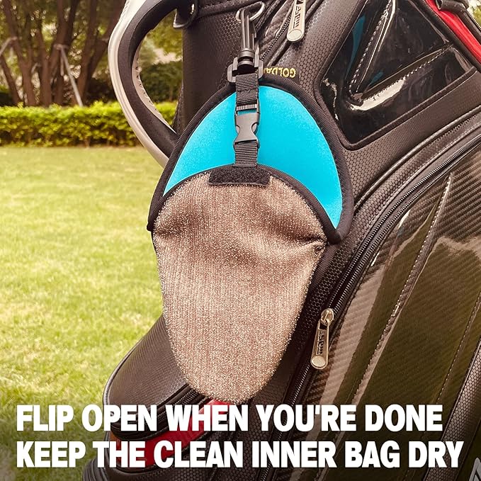Golf Club Cleaner & Ball Cleaning Bag,Original Three-Layer Fabric Waterproof Technology,Golfer's Ultimate Green Clean Scrub Equipment Accessories,Removable Clips to Support Machine Washing