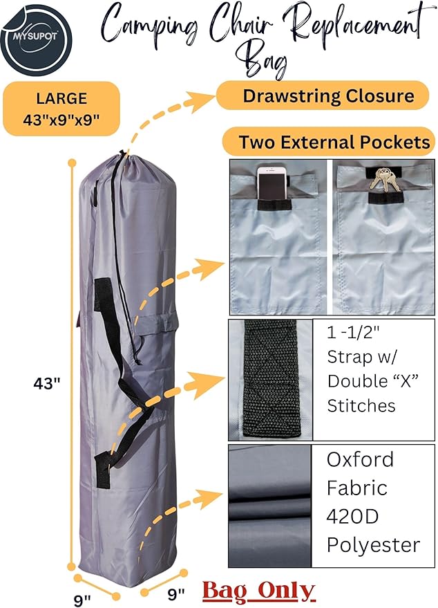 Replacement Bag for Folding Camping Chair, Portable Camp Chair, Hammock, Yoga Mat, Umbrella, Tents, Tripods, Fishing Poles - 420D Oxford Polyester Fabric