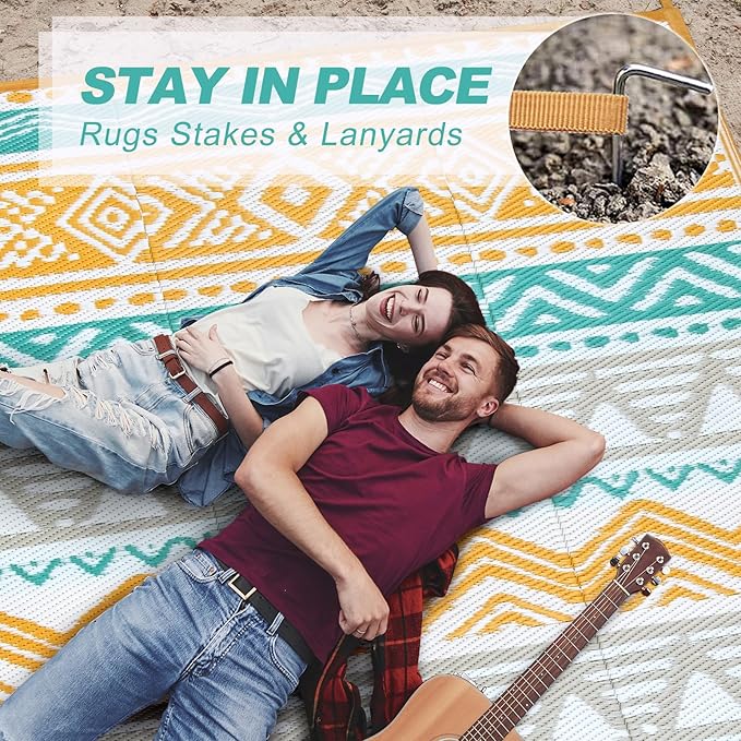 Lahome Outdoor Rug Waterproof, 5x8ft Reversible Outdoor Plastic Straw Rug for Camping Patio, RV Outdoor Rugs Outside, Outdoor Carpet for Porch Deck Backyard Balcony Picnic(Blue/Yellow,5'x 8')