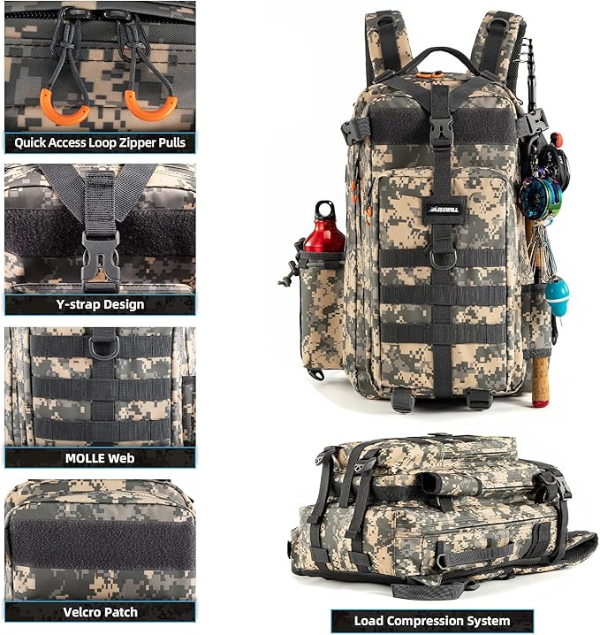 BLISSWILL Fishing Backpack - Waterproof with Rod Holder, Ideal Fishing Gear and Gifts for Men