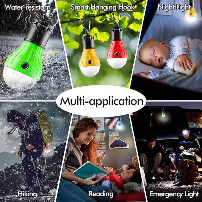 Tent Lamp 4 Packs Portable LED Tent Lights Clip Hook Hurricane Emergency Lights LED Camping Lights Bulb Camping Lanterns Camping Equipment for Camping Hiking Backpacking Outage