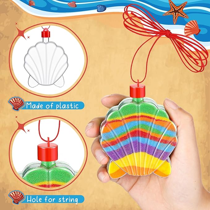 Tanlade 50 Pcs Shell Shaped Sand Art Bottle Necklaces, Sand Art Bulk for Crafts Create Your Own Sand Art for DIY Craft Making Classroom Activities Christmas Party Favors, Sand Not Include