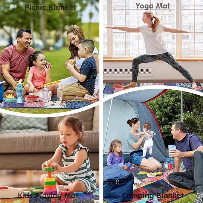 Extra Large Picnic Blankets Waterproof Foldable (60"x 80") Beach Blanket Waterproof Sandproof,3-Layer Thicking Mat Outdoor Packable Camping Blanket
