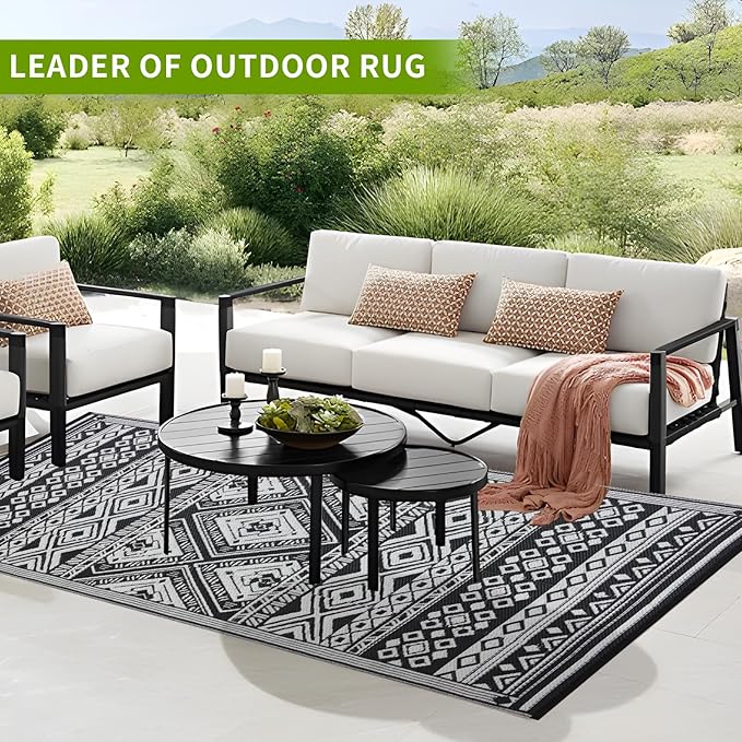 Outdoor Rug 8x10 ft Waterproof, Reversible Outdoor Plastic Straw Rug for Patios Clearance, Outdoor Area Rug Carpet RV Mat for Camping Backyard Deck Porch