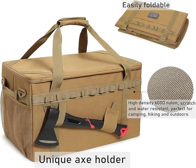 Tactical Camping Storage Bag Utility Tote Bag Camping Kitchen Organizer with Axe Holder & Shoulder Strap