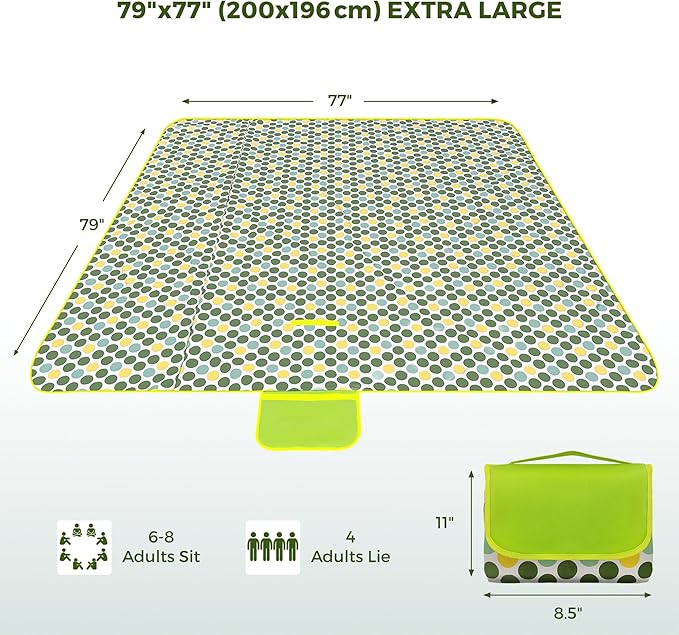 Outdoor Blanket Waterproof - Extra Large Beach Blanket Easy to Carry - Waterproof Sandfree Washable and Foldable Beach Mat - Picnic Blankets for Garden, Camping, Park, Travel