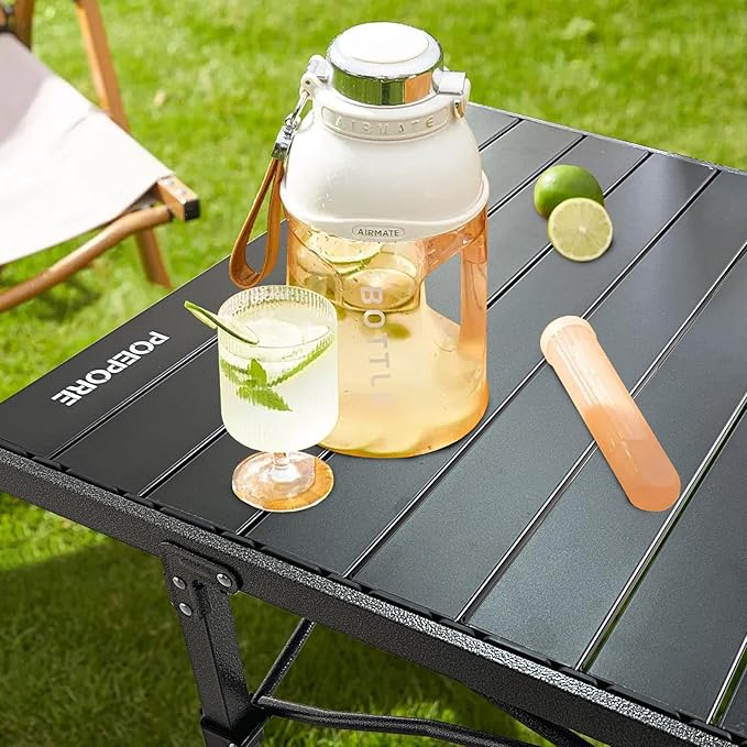 Large Folding Camping Table Aluminum for 5-7 People 55"X27.5" Roll Up Tall Outdoor Portable Table Lightweight with Carry Bag for Picnic BBQ Backyard Beach Black