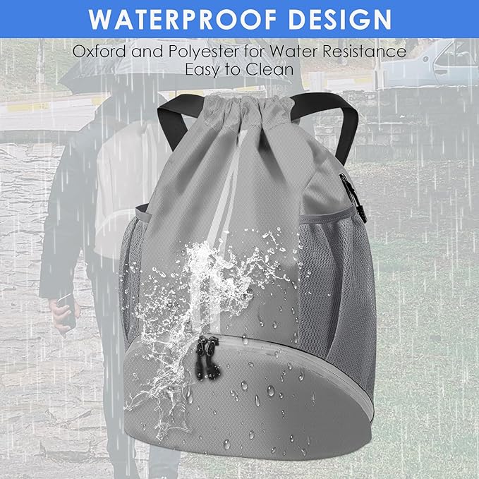 BROTOU Soccer Bags, Football Backpack, Volleyball Bag, Drawstring Soccer Backpack with Ball and Shoe Compartment