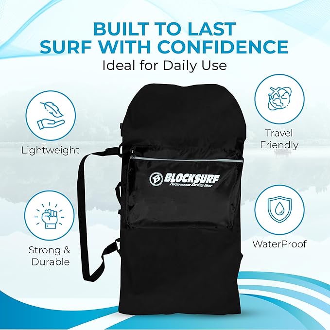 BLOCKSURF Bodyboard Bag | Holds Up to Two 42" Boards | Heavy-Duty Waterproof Design | Adjustable Backpack & Crossbody Straps | Extra Storage Pockets for Gear