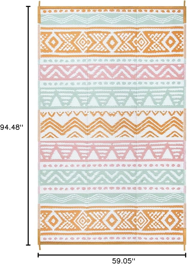Lahome Outdoor Rug Waterproof, 5x8ft Reversible Outdoor Plastic Straw Rug for Camping Patio, RV Outdoor Rugs Outside, Outdoor Carpet for Porch Deck Backyard Balcony Picnic(Pink/Orange,5'x 8')