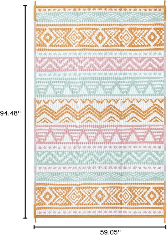 Lahome Outdoor Rug Waterproof, 5x8ft Reversible Outdoor Plastic Straw Rug for Camping Patio, RV Outdoor Rugs Outside, Outdoor Carpet for Porch Deck Backyard Balcony Picnic(Pink/Orange,5'x 8')