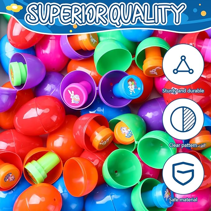48 Pcs Easter Gifts for Kids Easter Basket Stuffers Easter Eggs Filled Assorted Easter Stamps Plastic Easter Stamp Kit for Kids Self Inking Stamps Gift Basket Filler Easter Hunt Prizes