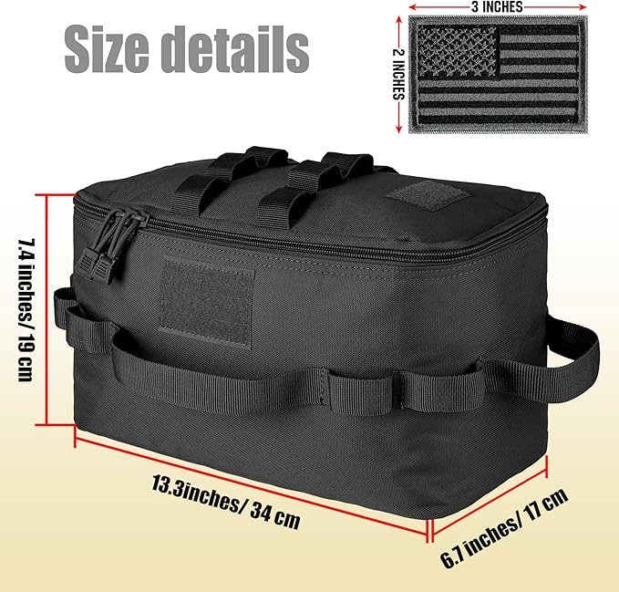 bvya Tactical Camping Storage Bag 11 Liters Outdoor Utility Tote Bag Camping Cookware Organizer Trunk Organizer with Flag Patch